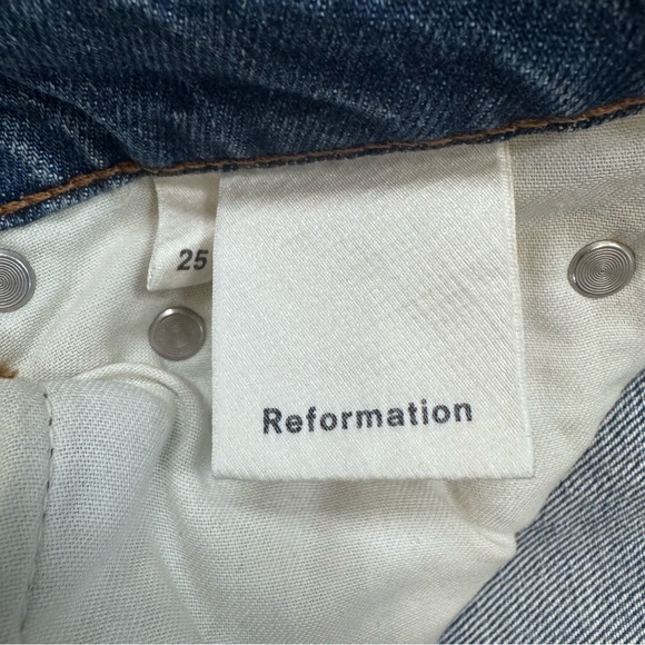 Reformation Lace Up Flare Medium Wash Distressed Raw Hem Jeans Womens Sz. 25 - Picture 7 of 9